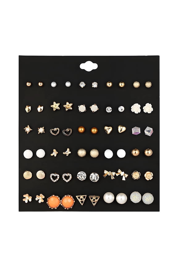 30 Pairs of Small Stud Earrings for Women,Stainless Steel Earrings for Sensitive Ears Women,Flower Earring Set Women Accessories,Gold