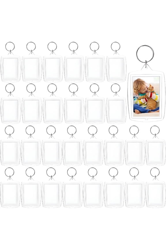 30 Pcs Acrylic Photo Frame Keyring,Keychain Clear Acrylic with Split Ring,Photo Insert Keychains for Personalised,Artwork,Gifts