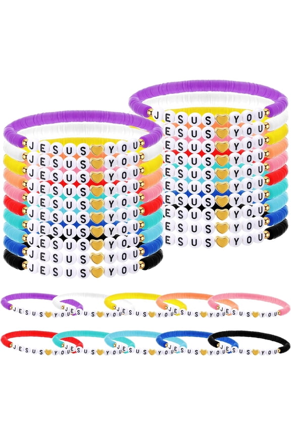 30 Pcs Easter Jesus Loves You Bracelets Bulk Friendship Bracelets Colorful Christian Jesus Bracelet for Kids Men Women Religious Wristbands Easter Hunt Gift Church