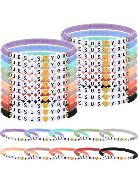 30 Pcs Jesus Loves You Bracelets Bulk Friendship Bracelets Colorful Christian Bracelet for Kids Men Women Religious Wristbands Easter Gift Church
