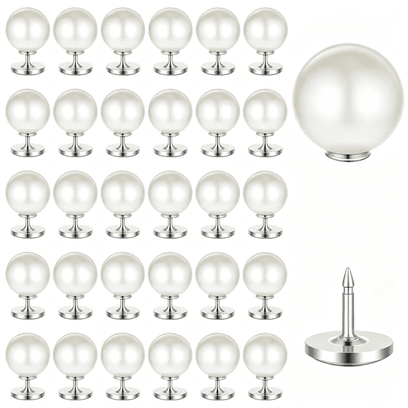 DESIGNICE 30 Sets Pearl Buttons for Clothes No Sew,12Mm Pearl Brooch Pins Decorative Safety Pins for Women Clothing,Dresses,Shirts,Diy Crafts,Pearl Pins White