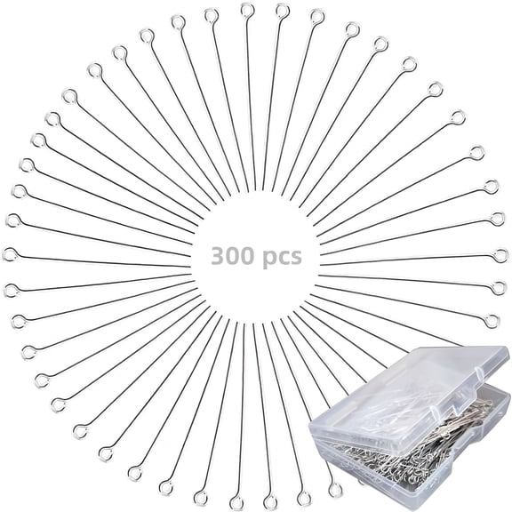 DESIGNICE 300 Pcs 1.6 Inch 304 Stainless Steel Open Eye Pins Headpins for Jewelry Necklace Making, (Silver)