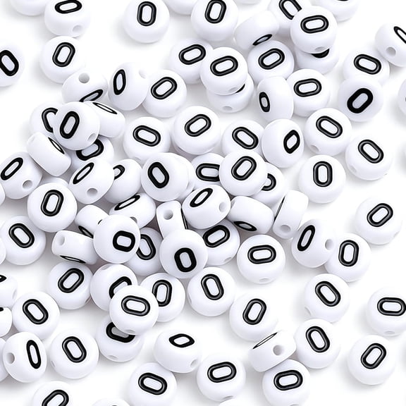 DESIGNICE 300Pcs Number Beads 4X7Mm Acrylic White Round Single Number 0 Beads for Bracelets Necklace Jewelry Making Number Beads