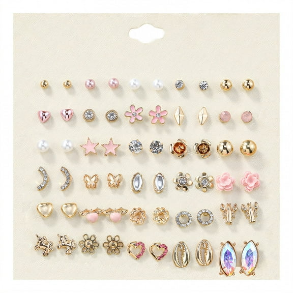 DESIGNICE 30Pairs Hypoallergenic Earrings for Women Geometric Pattern Earings Fresh Unique Earrings for Women Gift for Mom Style4
