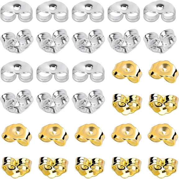 DESIGNICE 30Pcs/15 Pairs Earring Backs for Studs Locking, Silver and Gold Earring Back Replacements Secure Ear Lockings