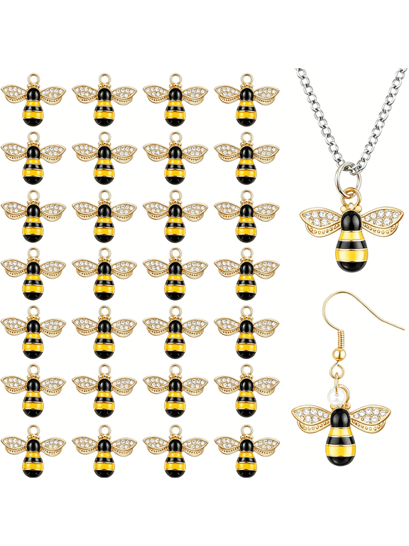 30Pcs Bee Charm Pendants with Rhinestone,Alloy Enamel Bee Charms Pendants,Cute Honeybee Charms for Jewelry Making,Diy Craft,Earring,Necklace and Bracelet