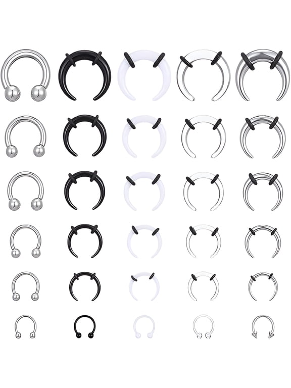 2026 New 30Pcs Septum Pincher Tapers Horseshoe Septum Rings Acrylic Stainless Steel Septums Stretching Kit C Shape Internally Threaded Spike Horseshoe Ear Cartilage Nose Ring