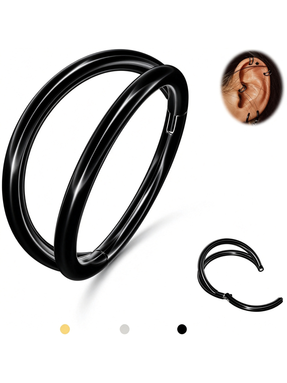316L Stainless Steel Double Hoop Nose Rings Conch Helix Piercing, 16G/18G/20G Septum Clicker Cartilage Tragus Earrings