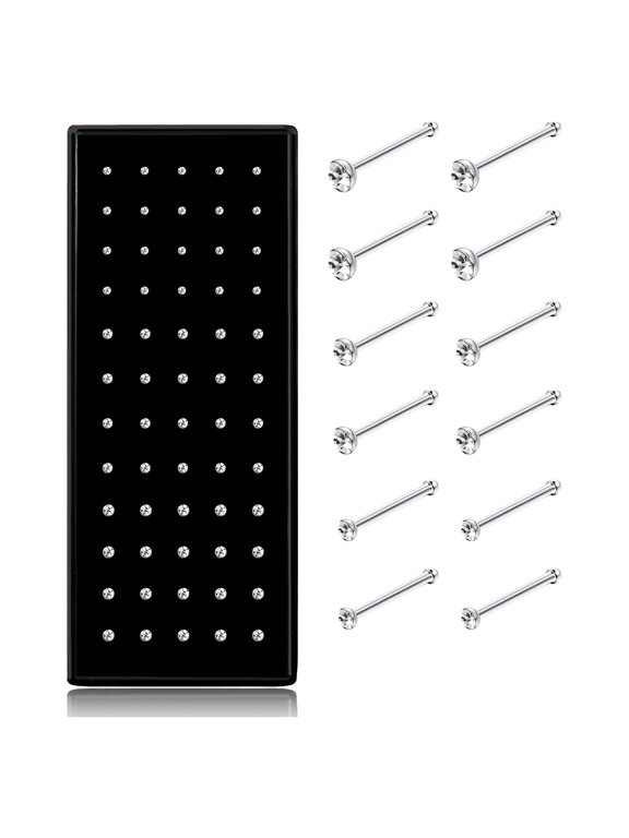 316L Stainless Steel Nose Piercing Studs, Straight Bone Nose Rings with Gem, Hypoallergenic Body Jewelry for Women