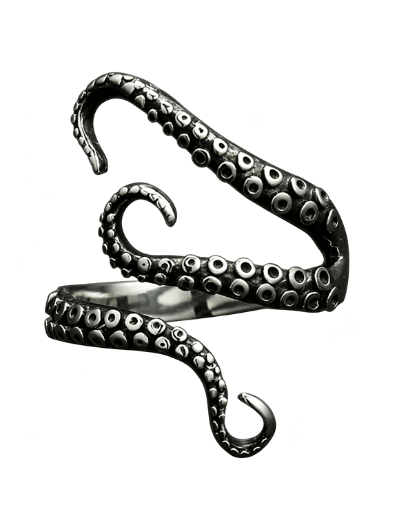 316L Stainless Steel Pirate Octopus Ring Tentacles Black S-Shaped One Size Opening Ring 316L Stainless Steel Skull Ring