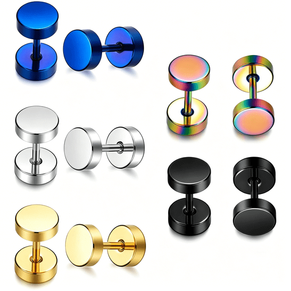 DESIGNICE 316L Stainless Steel Stud Earrings for Men Women Screw Flat Back Earrings Faux Gauges Ear Dot Stud Earrings 4-9 Mm