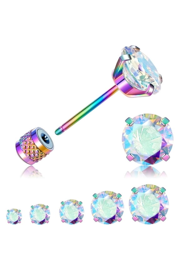 316L Surgical Stainless Steel Threadless Flat Back Earrings 2-6Mm Hypoallergenic Cz Cartilage Earrings Studs Set Push-In Flat Back Stud Earrings Tragus Piercing Jewelry for Women&Men