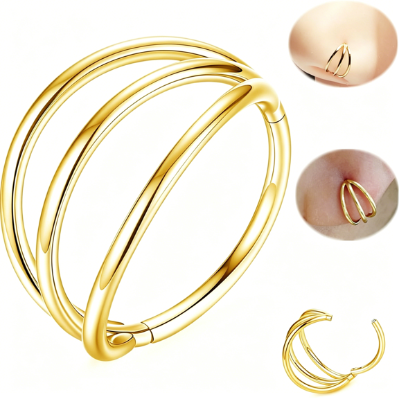 DESIGNICE 316L Surgical Steel Hinge Triple Hoop Segment Nose Rings Cartilage Hoop Seamless Hinged Clicker Ear Piercing for Helix, Tragus, Conch, Cartilage, Nostril Piercings 20G 18G 16G