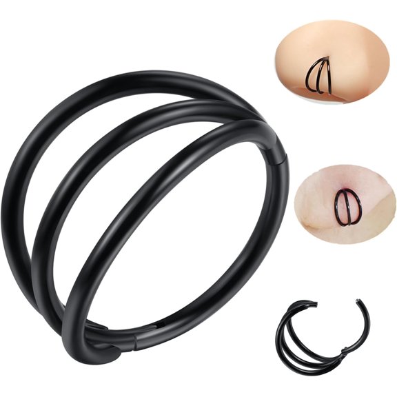 DESIGNICE 316L Surgical Steel Hinge Triple Hoop Segment Nose Rings Cartilage Hoop Seamless Hinged Clicker Ear Piercing for Helix,Tragus,Conch,Cartilage,Nostril Piercings 20G 18G 16G
