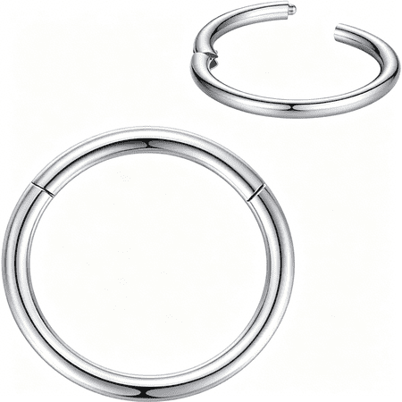 DESIGNICE 316L Surgical Steel Nose Rings Hoop Septum Clicker Hinged Segment Ring Lip Ear Piercing Earrings for Cartilage Helix Tragus Conch Rook 20G 18G 16G 14G 12G 10G 8G,Inner Diameter 5Mm to 22Mm