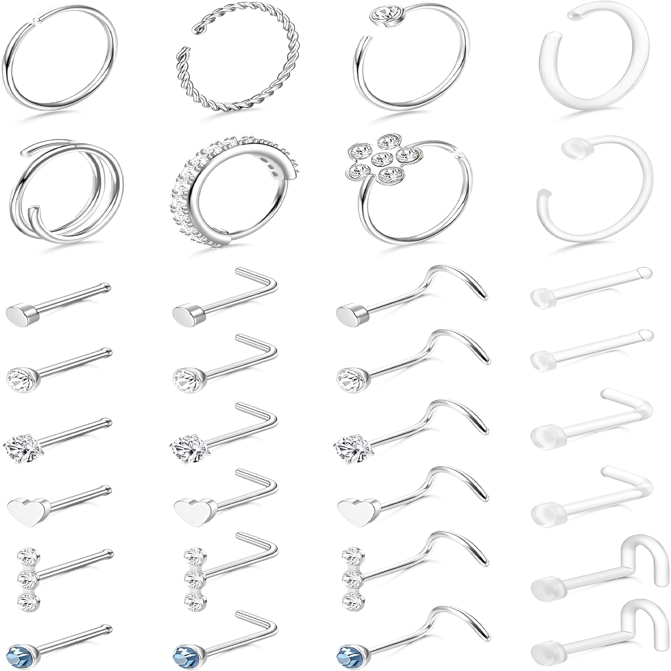 DESIGNICE 32 Pcs Nose Rings for Women Men-Hypoallergenic Surgical ...