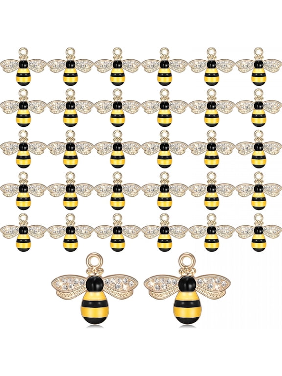 32 Pieces Bee Charm Jewelry Making Charms Pendants with Rhinestone, Honeybee Charms Pendants for Jewelry Making, DIY Craft, Earring, Necklace and Bracelet