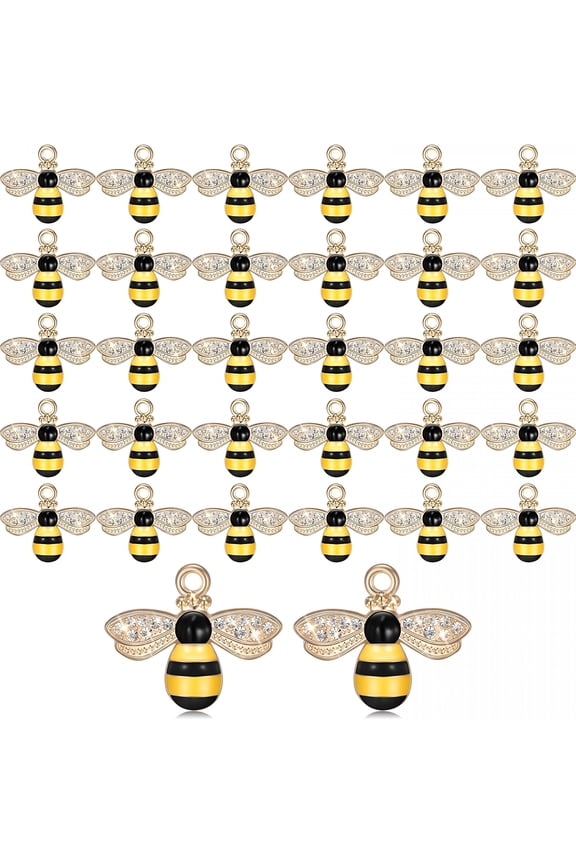 32 Pieces Bee Charm Jewelry Making Charms Pendants with Rhinestone, Honeybee Charms Pendants for Jewelry Making, DIY Craft, Earring, Necklace and Bracelet