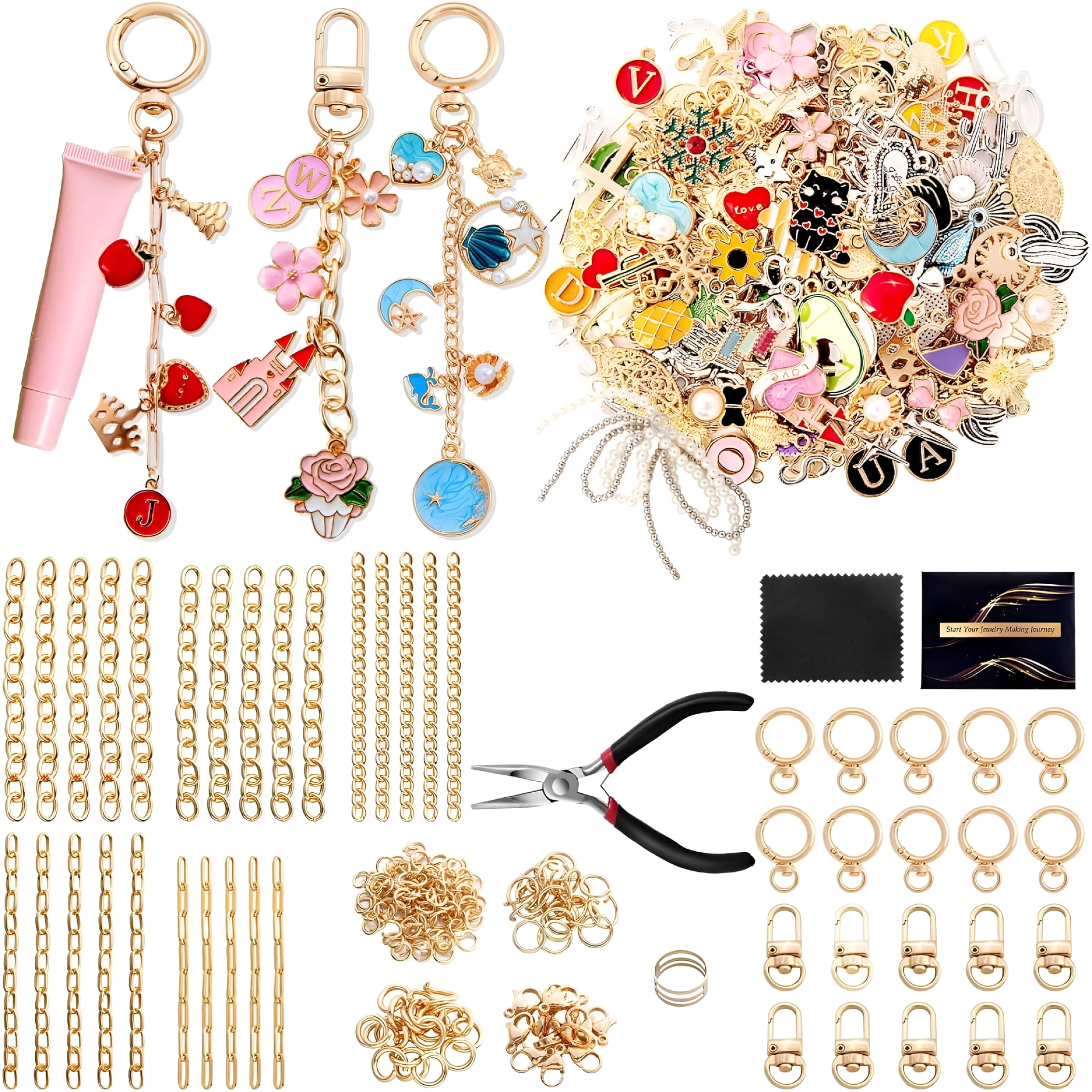 DESIGNICE 325Pcs Keychain Making Kit with Charms, Chains, Jump Rings and Tools – Diy Keychain Kit for Jewelry Making, Bag Charms, Crafts and Personalized Gifts