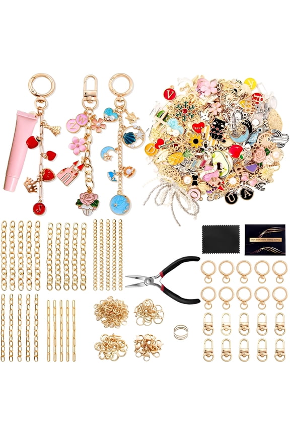 325Pcs Keychain Making Kit with Charms, Chains, Jump Rings and Tools Diy Keychain Kit for Jewelry Making, Bag Charms, Crafts and Personalized Gifts