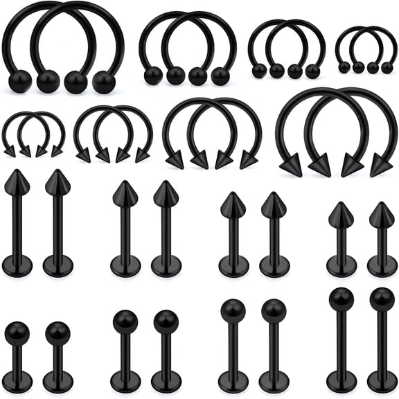 DESIGNICE 32PCS Labret Jewelry Lip Barbell Ring Snake Bite Piercing Jewelry 16G Helix Earring Daith Tragus Cartilage Studs Surgical Steel Piercing Jewelry for Women Men