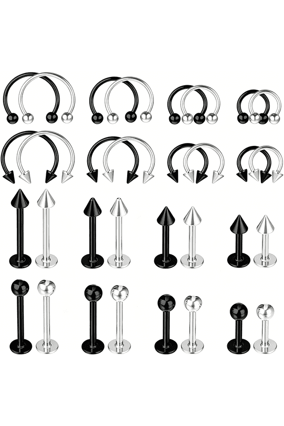 32Pcs Lip Rings for Women 16G Stainless Steel Horseshoe Labret Studs Monroe Lip Barbell Ring Snake Bite Piercing Jewelry Helix Earring Daith Tragus Cartilage Surgical Steel Jewelry