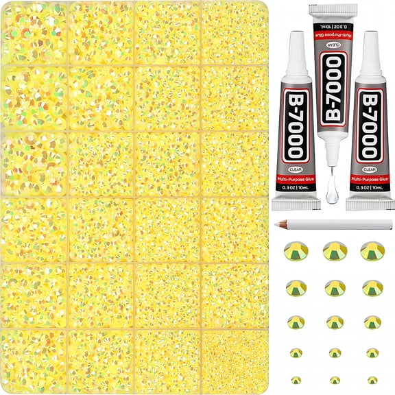DESIGNICE 33000Pcs Yellow Rhinestones for Bedazzling,Bedazzler Kit with Flatback Craft Rhinestones Yellow Bulk And Glue,2,3,4,5,6Mm Resin Flat Back Crystals for Craftings,Crafts,Clothes,Shoes,Nails