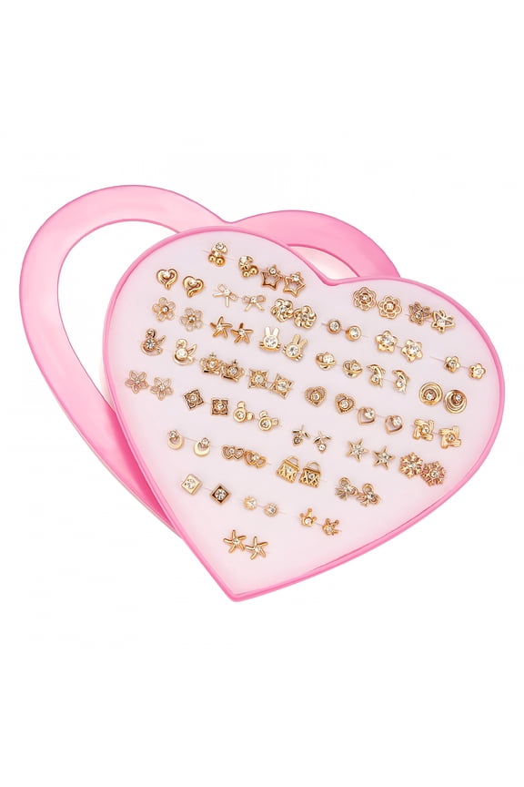 36 Pairs/Box Multi-Color Cartoon Plastic Stud Earrings,Hypoallergenic,with Heart Shaped Box,Gift for Daughter/Friends