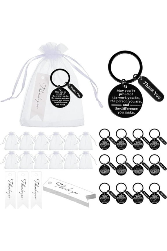 36 Pcs Employee Appreciation Gifts Bulk,Coworkers Keychains with Organza Bags and Cards,Teacher Nurse Staff Thank You Gifts Black