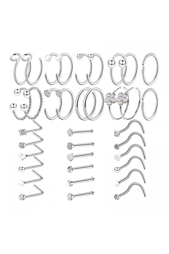 36 Pcs Titanium Steel Nose Rings Nose Piercings Jewelry Nose Rings Hoops Stud