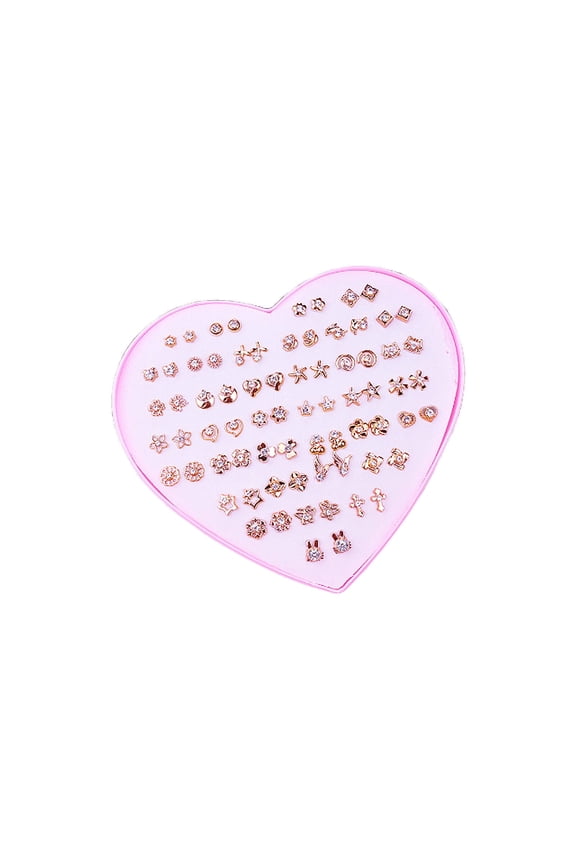 36Pair Earrings,Heart Shape Design Rhinestone Earrings,Charming Appeal Cute Style Jewelry,Style1