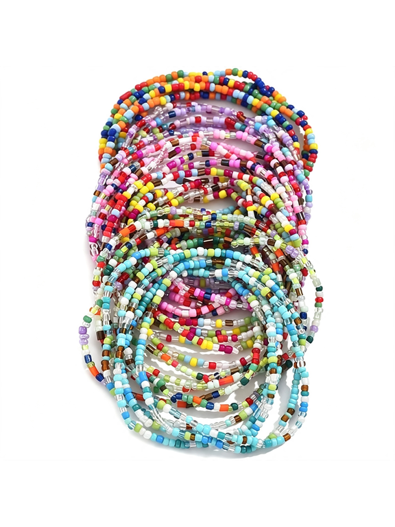 36Pcs Colorful Elastic Seed Beaded Bracelets Set Bohemia Multilayer Rainbow Beaded Stretch Bracelet Anklet Adjustable Glass Beads Wristbands for Women Summer Beach Boho Vaction Jewelry