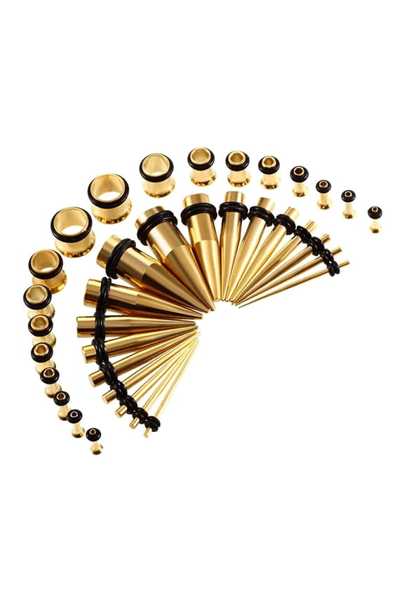 36Pcs Ear Stretching Tapers Kit Stainless Steel Ear Gauges Body Piercing Jewelry Ear Piercing Kit Gold