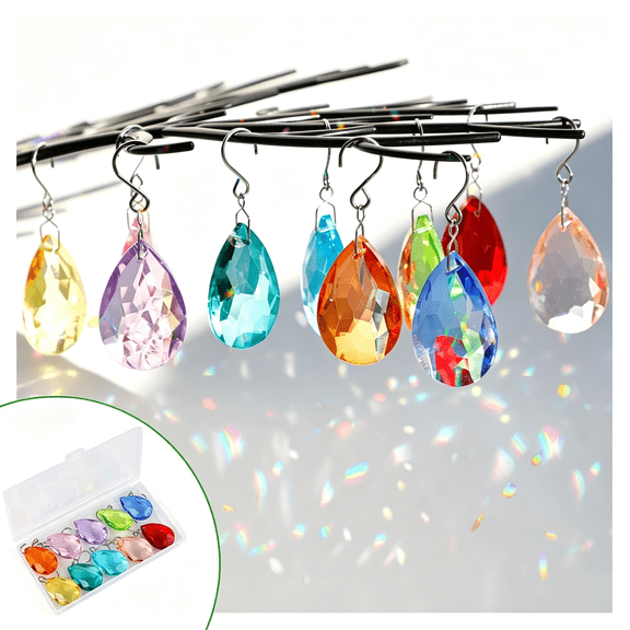 DESIGNICE 38Mm Crystal Suncatcher Prism, 10Pcs Multicolor Teardrop Crystals | Chandeliers Replacement Pendants for Lamp Windows Hanging Rainbow Maker Ornaments Birthday Wedding Party Home Decor Gifts