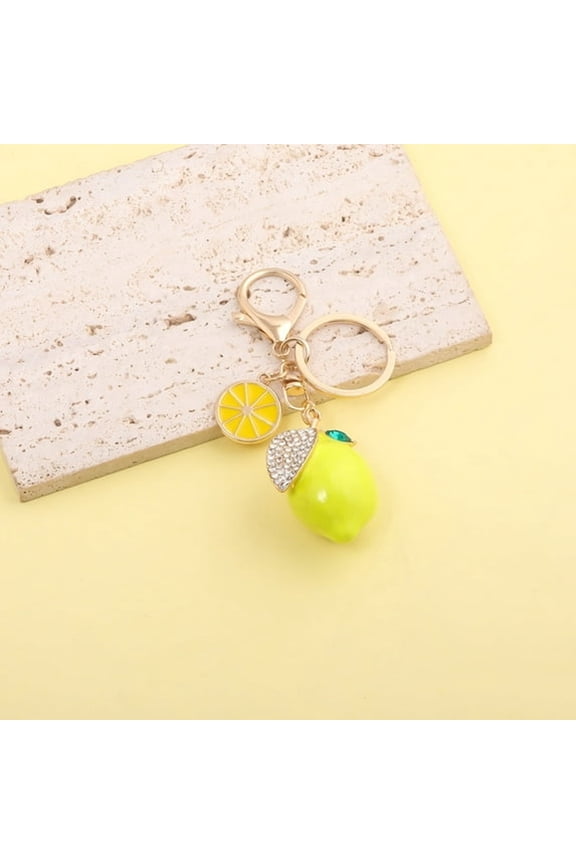 3D Fruit Keyring Lemon Charm Pendant Summer Style Decorative Alloy Crystal Keychain for Woman'S Purse Bag Car Party Wedding Jewelry