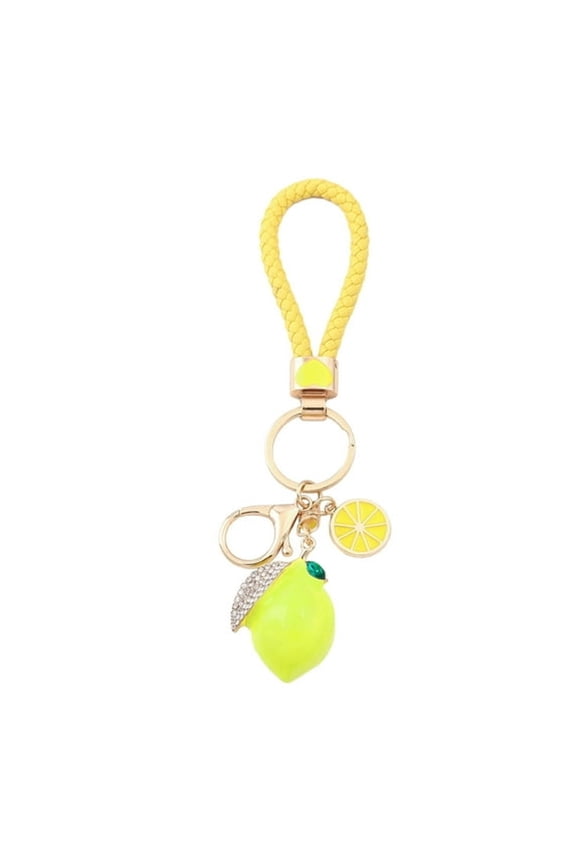 3D Fruit Keyring Lemon Charm Pendant Summer Style Decorative Alloy Crystal Keychain for Woman'S Purse Bag Party Wedding Jewelry