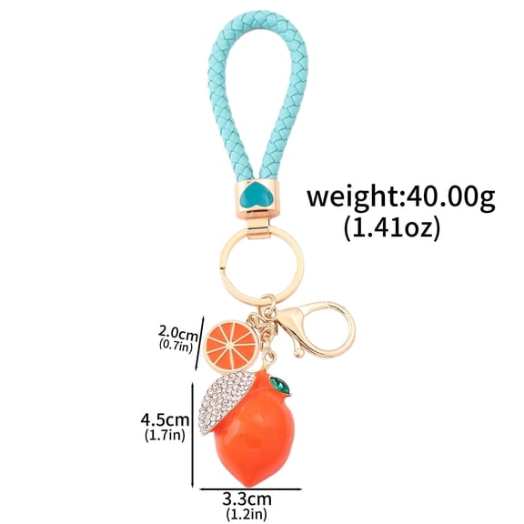 DESIGNICE 3D Fruit Keyring Lemon Charm Pendant Summer Style Decorative Alloy Crystal Rhinestone Keychain for Woman'S Purse Bag Car Party Wedding Gift Jewelry