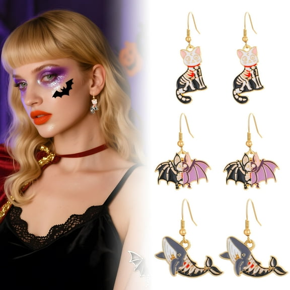 DESIGNICE 3Pair Halloween Earrings,Funny Animals Drop Earrings for Women,Alloy Lasting Color Retention Fun Earrings,Style2