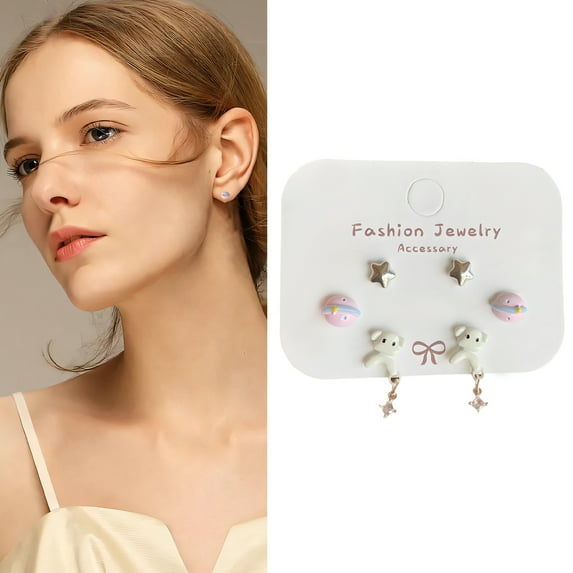 DESIGNICE 3Pairs Cute Earrings,Alloy Oil Dripping Process Studs,Flower Element Studs Earrings for Women,Style4