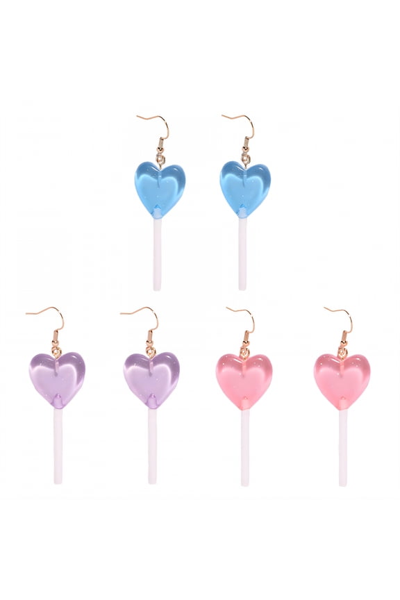 3Pairs Fun Earrings,Resin Jewelry Set,Lollipop Design Dangly Earrings for Woman,Style3