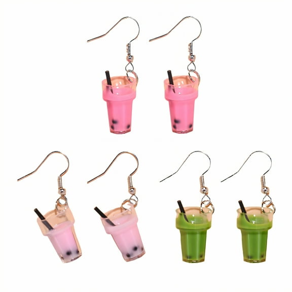 DESIGNICE 3Pairs Fun Earrings,Resin Women Jewelry,Colorful Bubble Tea Dangly Earrings for Woman,Style1