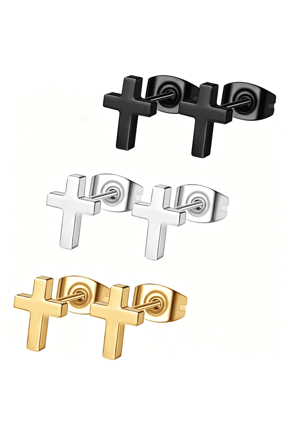 3Pairs Stainless Steel Cross Earrings for Women Men-Hypoallergenic Tiny Dainty Studs,Lightweight&Comfortable Daily Wear