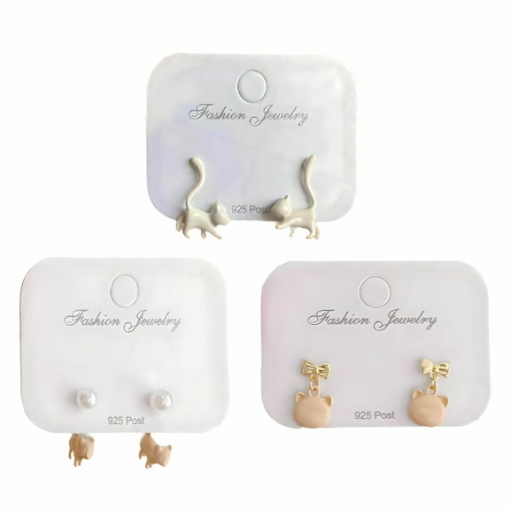 DESIGNICE 3Pairs Stud Earrings,Plastics and Resins Beach Earrings,White Cat Hypoallergenic Earrings for Women,Style1