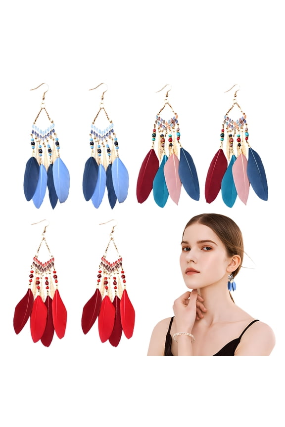 3Pairs Western Earrings, Western Jewelry for Women, Alloy Cowgirl Earrings, Starlit Sway Western Jewelry for Women, 6"X1.6", Style1