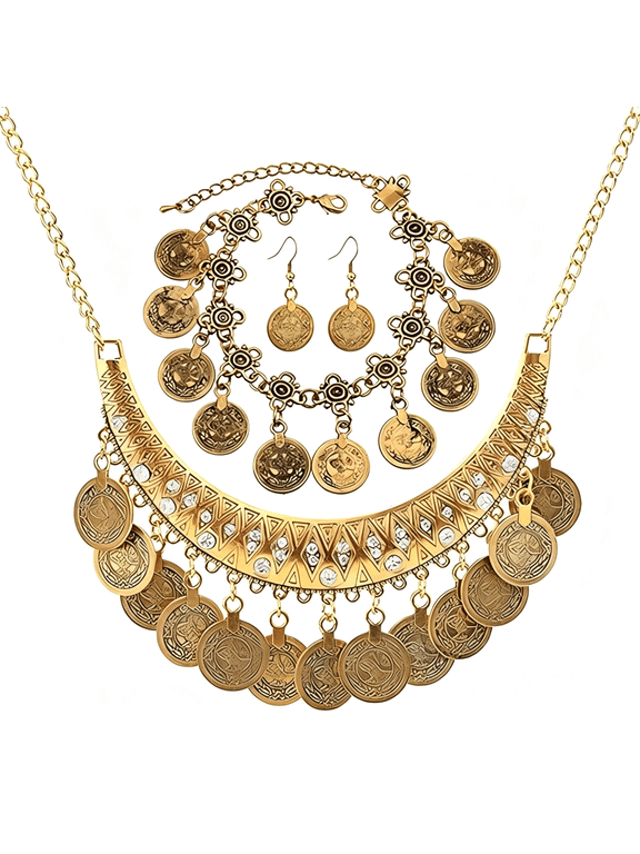 3Pc Bohemian Coin Necklace Bracelet Earrings Set Gypsy Women'S Jewelry Pirate Costume Accessories Gift Costume Jewelry for Women