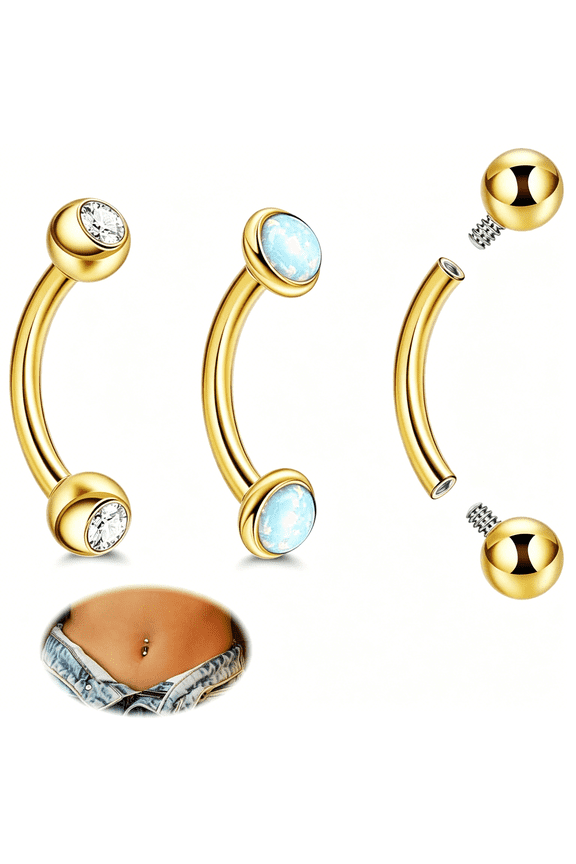 3Pcs 14G Surgical Steel Small Belly Button Rings for Women Internally Threaded Round Cz Navel Rings Created Opal Curved Barbell Petite Belly Piercings Jewelry 6/8/10/12/14/16Mm