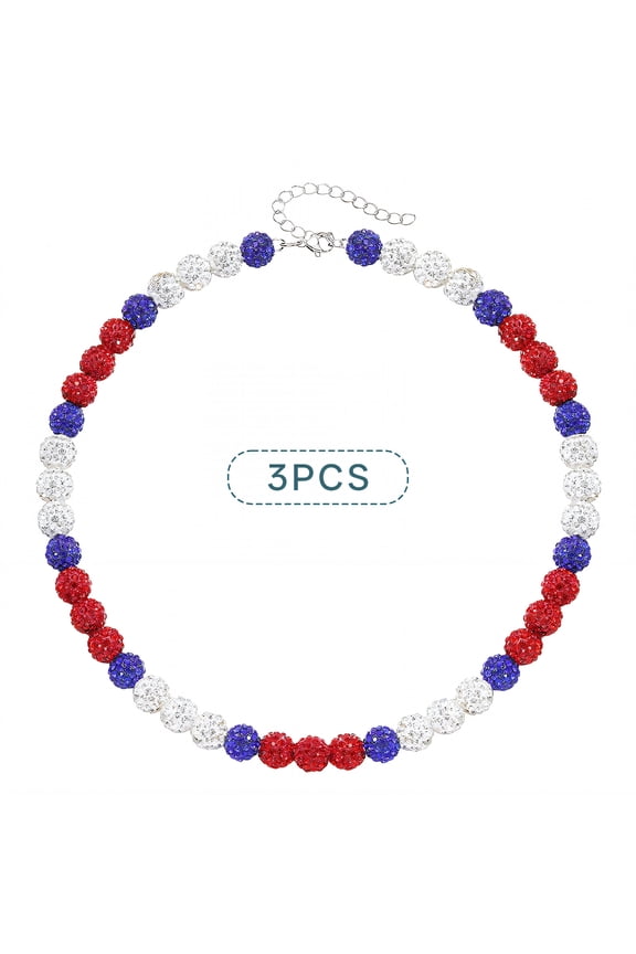 3Pcs Baseball Necklace Rhinestone Inlay Custom Necklace Red, White and Blue Color Scheme Baseball Necklace Softball Gifts Chain Length 17.72In