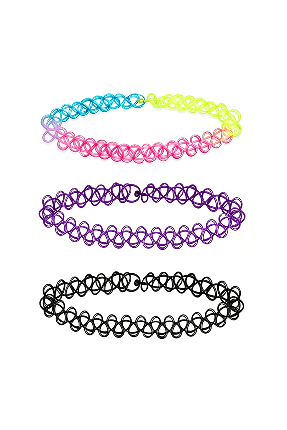 3Pcs Black Tattoo Choker Necklace Rainbow Tattoo Chokers Necklace Purple Tattoo Choker 90S Chokers Gothic Y2K 2000S Collar Adjustable Stretchy Elastic Necklace Jewelry Gift for Women