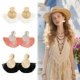 thumbnail image 1 of DESIGNICE 3Pcs Boho Earrings,Stud Earrings Earrings for Women,Scalloped Cotton Tassels Statement Earrings,Style1, 1 of 7