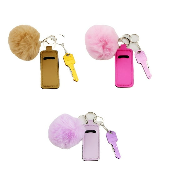 DESIGNICE 3Pcs Chapstick Holder Key Chain, Cute Keychain,Safety Keychain Wrist Keychain,Metal